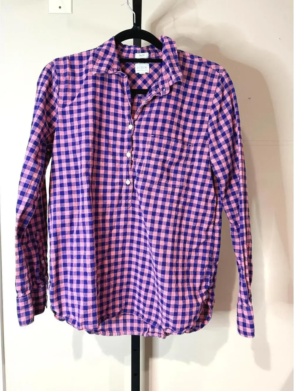 J.Crew Boy Fit Pink and Purple Checkered Button-Up Shirt Size M